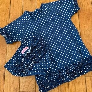 Girls Navy Blue Polka Dot RuffleButts Swim Set - Size 7